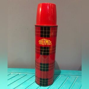 Vintage Red Plaid Thermos Vacuum Bottle
